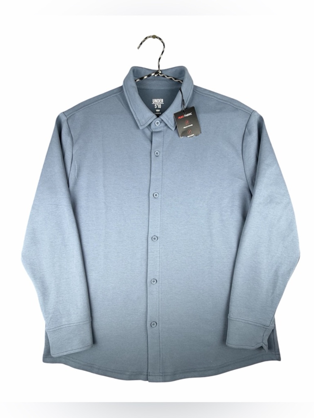 UNDER 5'10 Men's Flex Blue Stretch Polyester Cotton Long Sleeve ButtonUp Shirt L